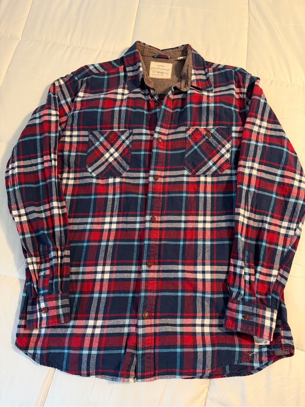 Weatherproof Red & Navy Plaid Button-Down Shirt